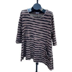APT Designs Tan Black Asymmetrical Casual Quarter Sleeve Blouse Size XL